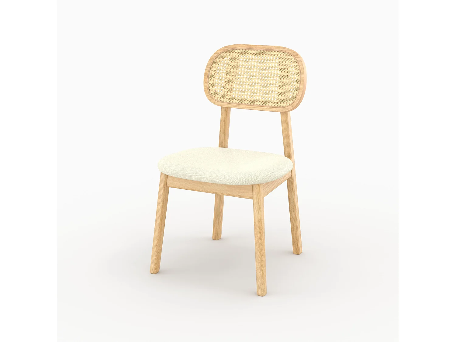Lot de 2 chaises en bois clair, tissu beige et rotin synthétique - Maria