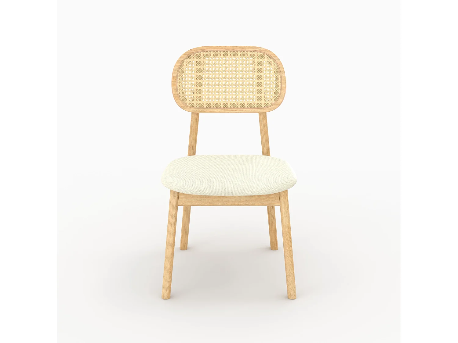 Lot de 2 chaises en bois clair, tissu beige et rotin synthétique - Maria