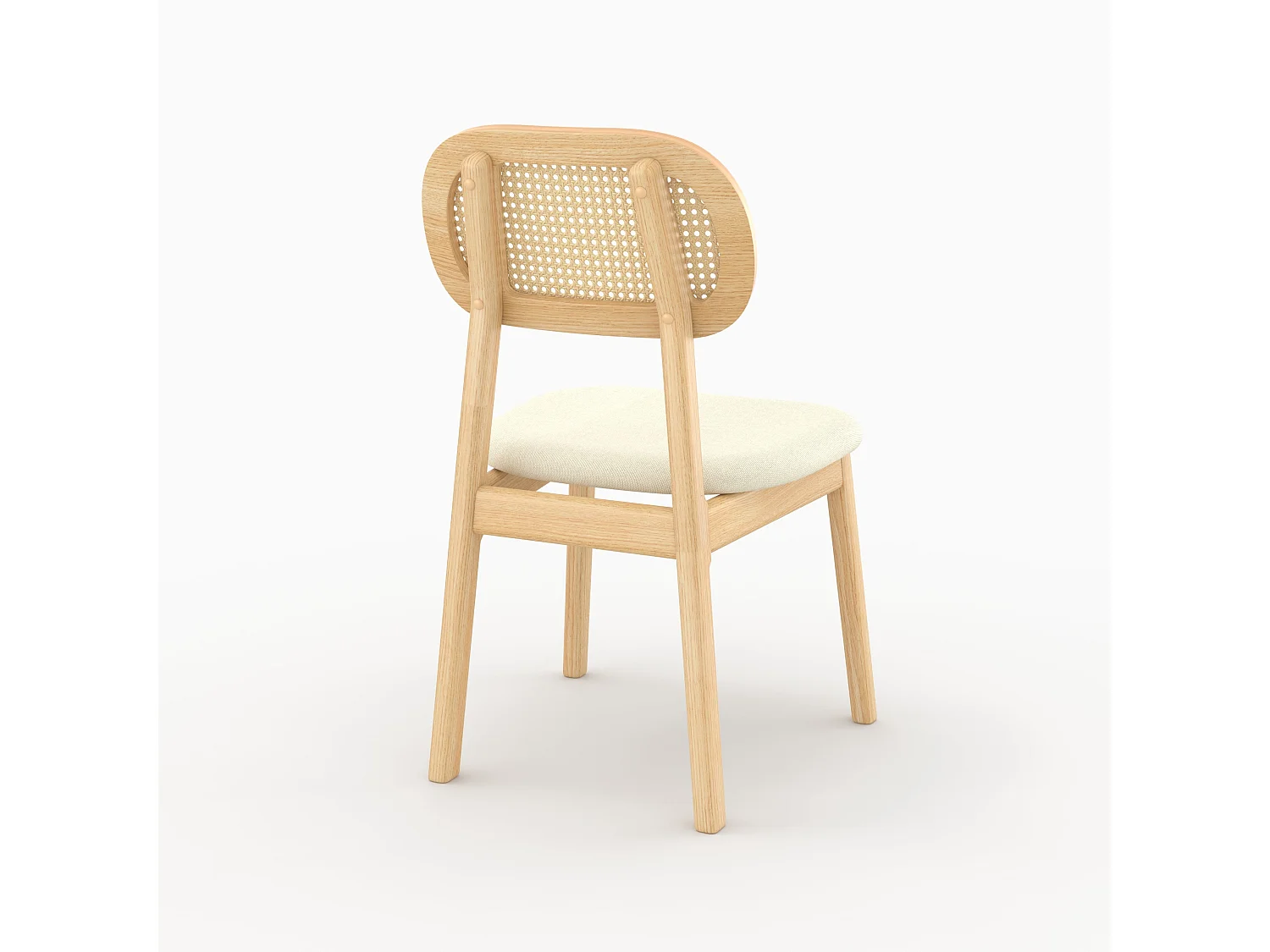 Lot de 2 chaises en bois clair, tissu beige et rotin synthétique - Maria