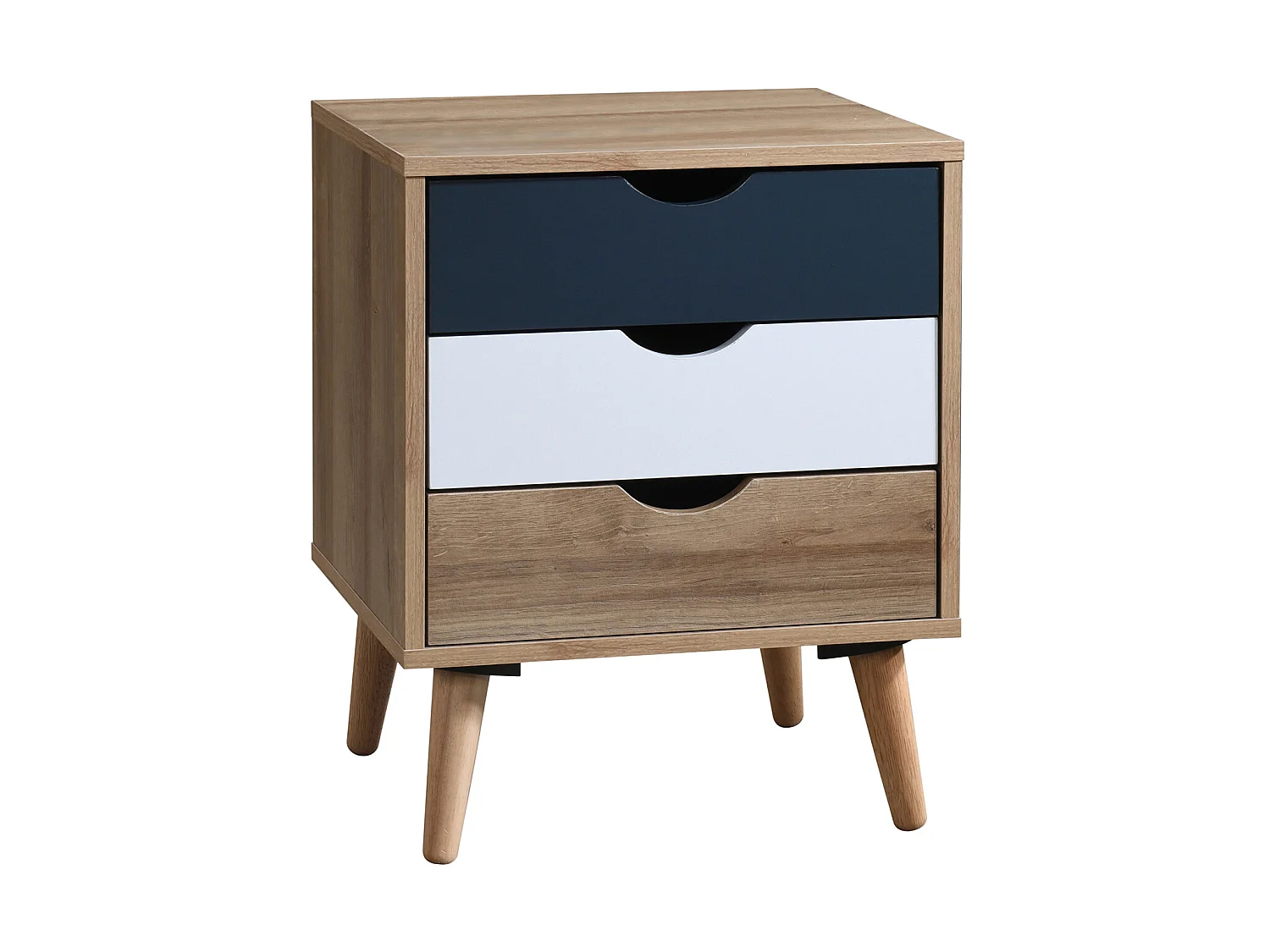 Set van 2 nachtkastjes 3 lades - Kleur: naturel, wit en marineblauw - LURVIA