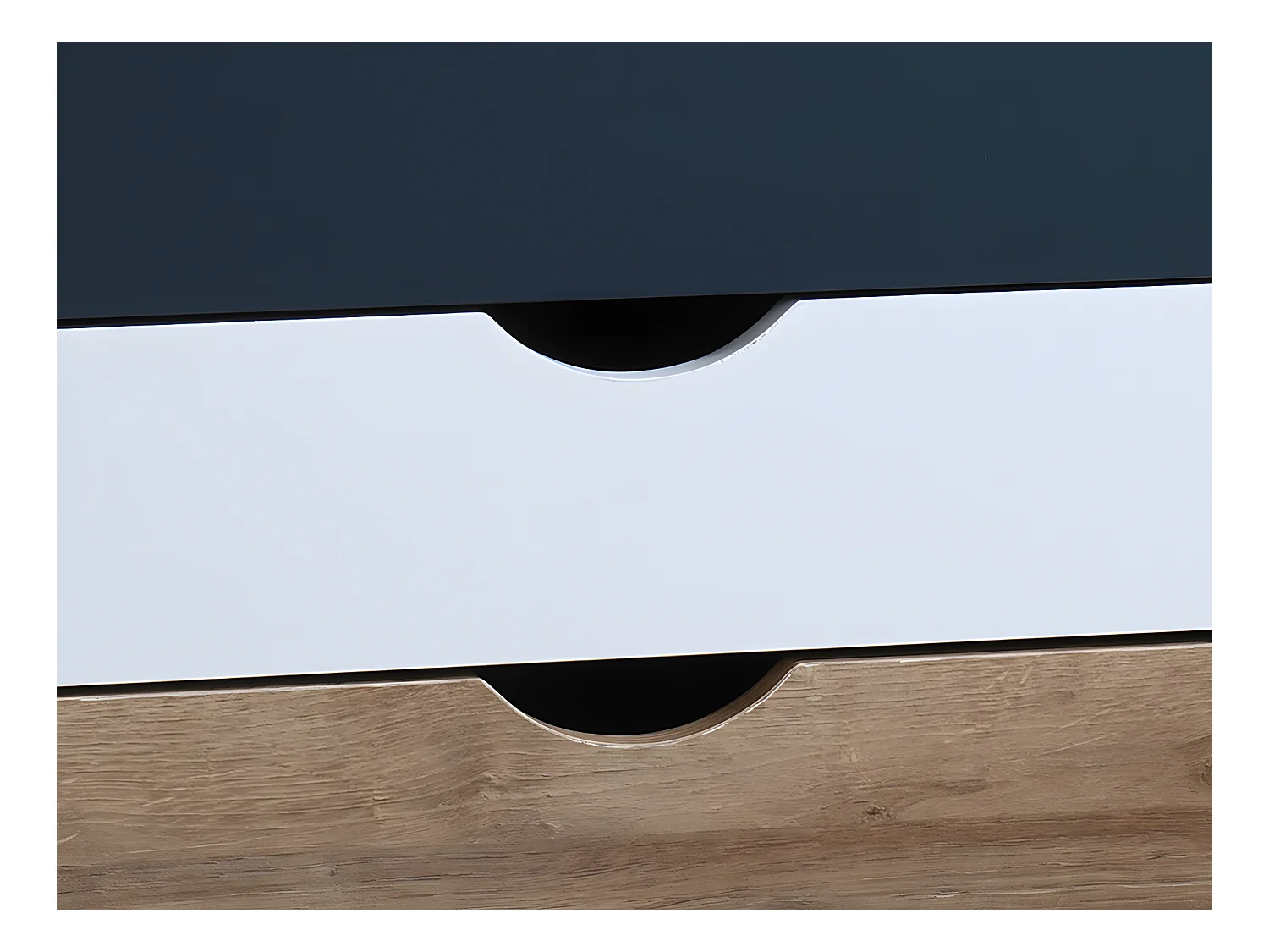 Set van 2 nachtkastjes 3 lades - Kleur: naturel, wit en marineblauw - LURVIA