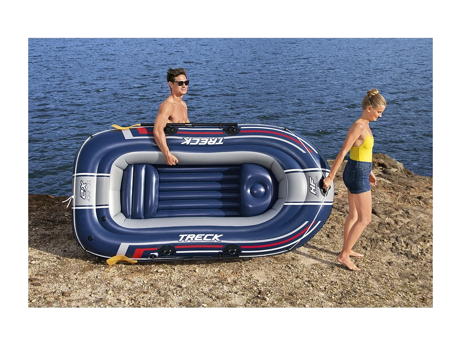 Bateau Gonflable Bestway Hydro-Force Trek X2 255x127 cm 2 Personnes Pagaie et Pompe