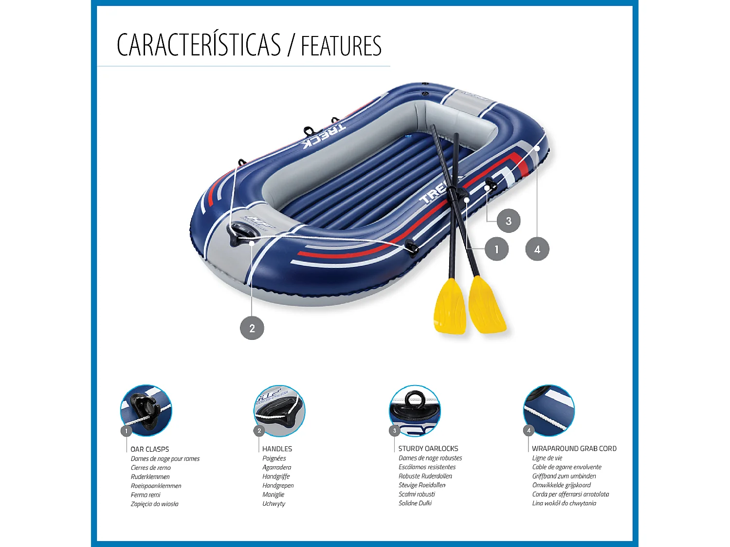 Gommone per 2 Adulti Bestway Hydro Force Treck 228x121x32 cm con 2 Remi e Pompa a Pedali Inclusa