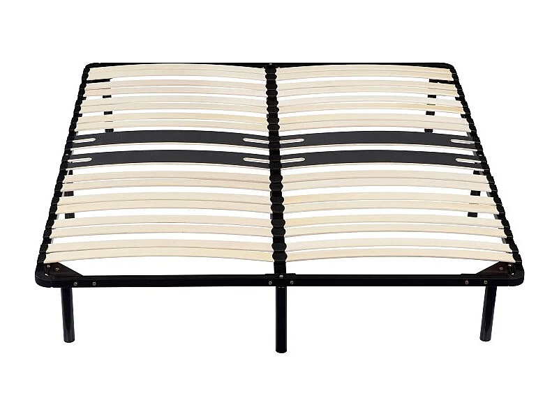 Sommier 200x200 Noir Cadre à Lattes Renforcé Bassin 10 Pieds Metal Montage Rapide 54 Lattes 9 mm