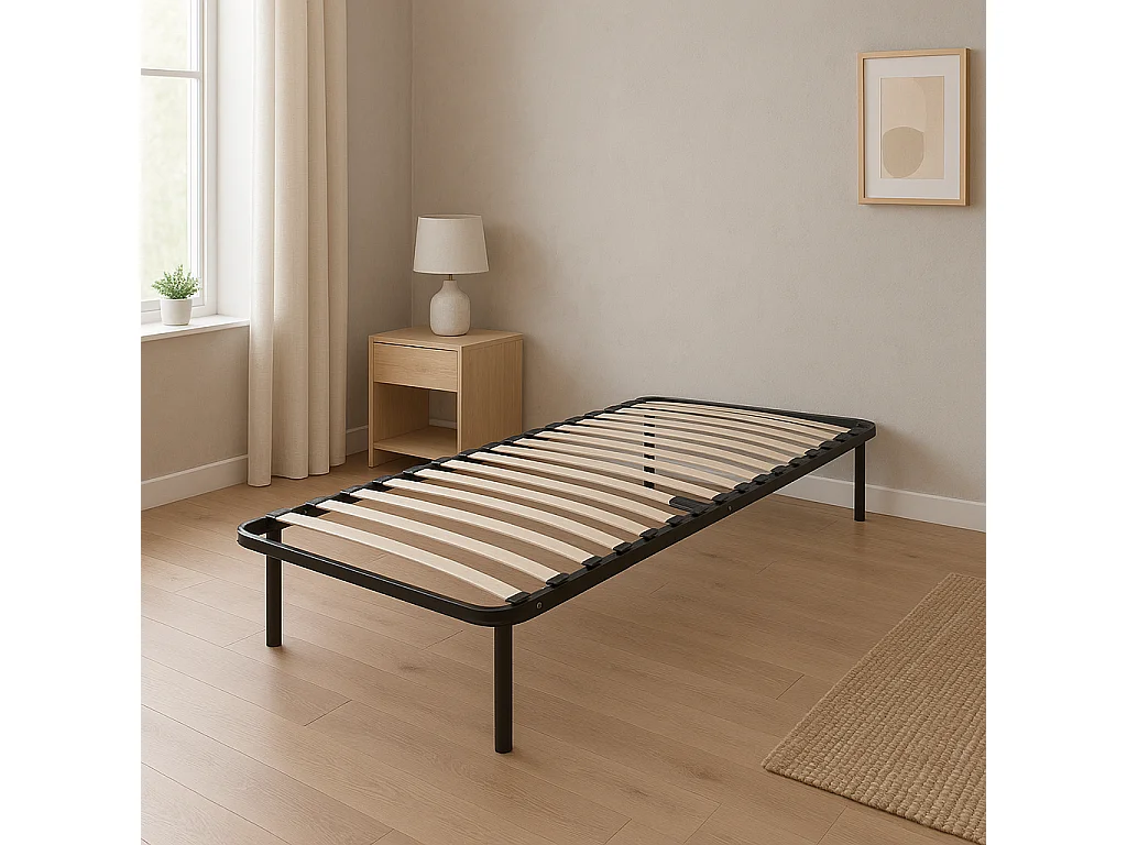 Sommier 70x190 cm Solide et Confortable Cadre à lattes 6 Pieds en Metal Montage Rapide 1,2 mm
