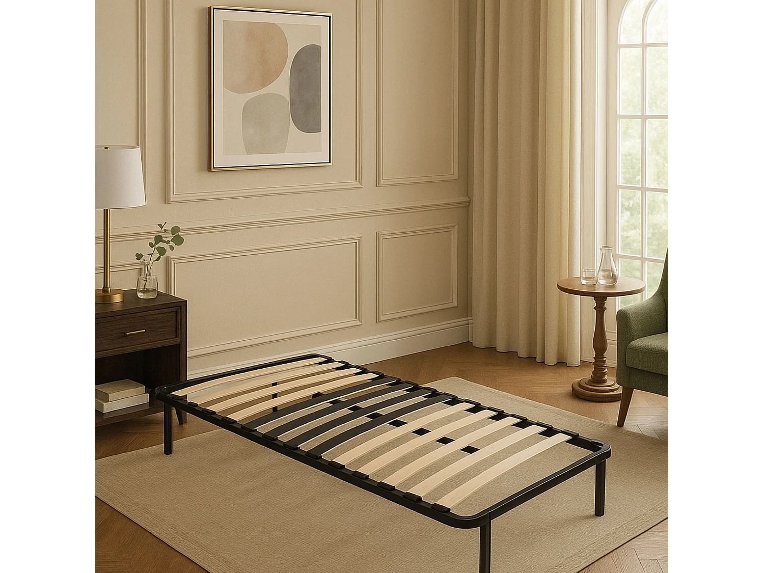 Sommier 80x190 Noir Cadre lattes Renforcé bassin 6 Pieds Métal Hauteur 29 cm Montage Rapide