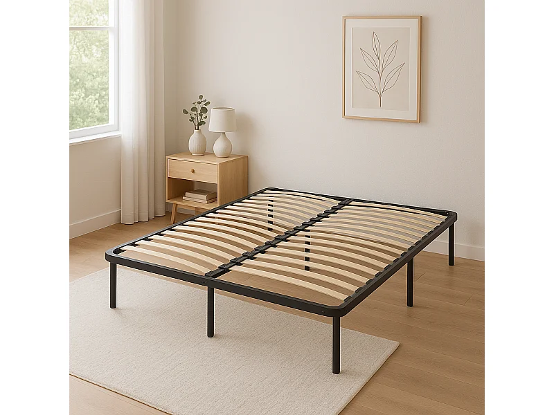 Sommier 120x190 cm Solide et Confortable Cadre à lattes 9 Pieds Métal Montage Facile 1,2 mm