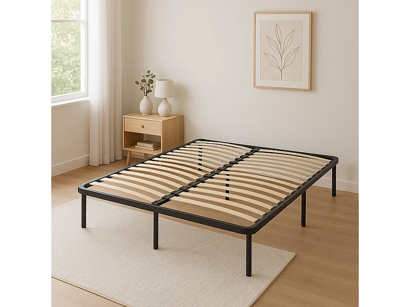 Sommier 120x190 cm Solide et Confortable Cadre à lattes 9 Pieds Métal Montage Facile 1,2 mm