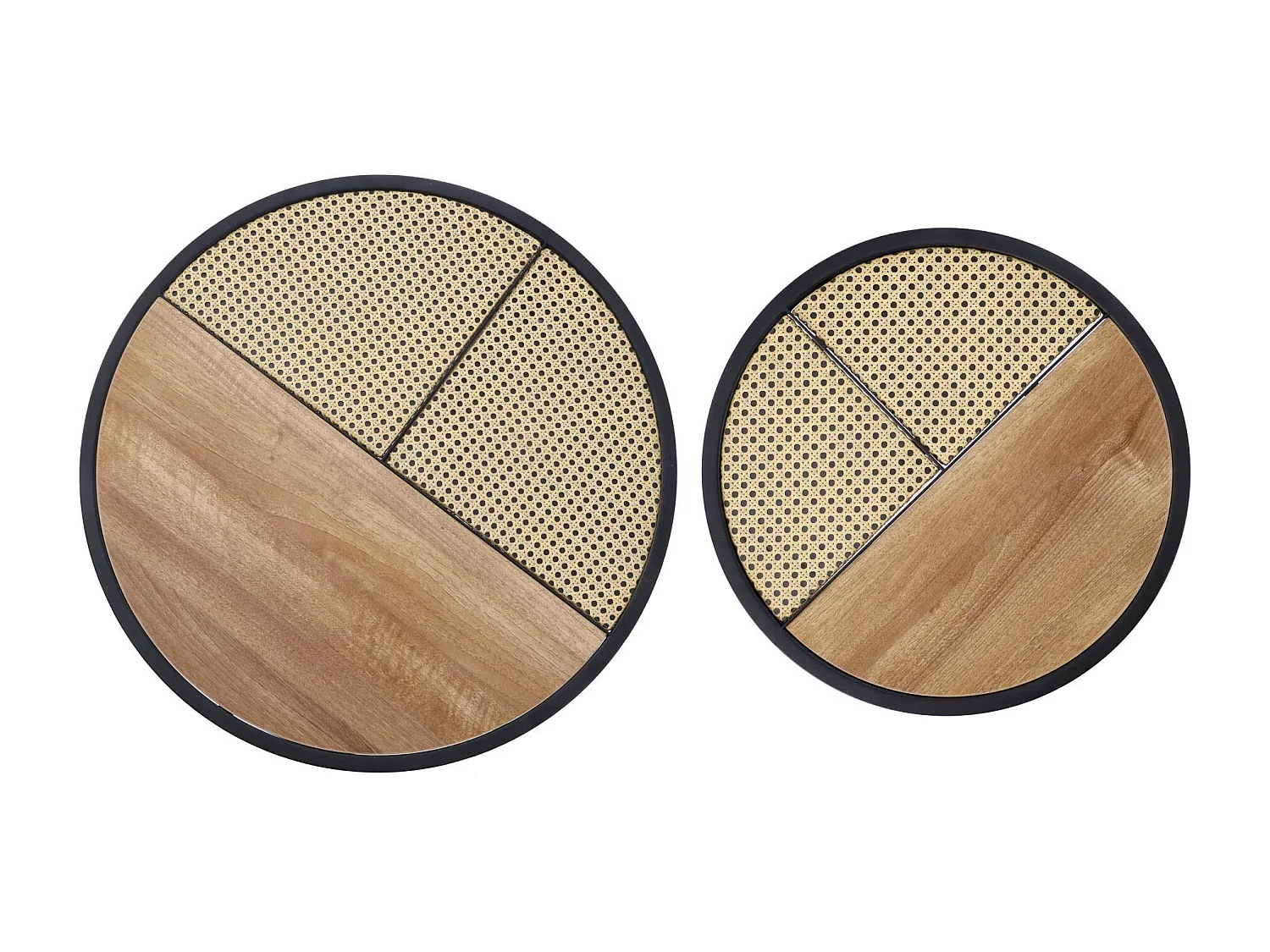 Set di due tavolini rotondi in rovere e rattan Later