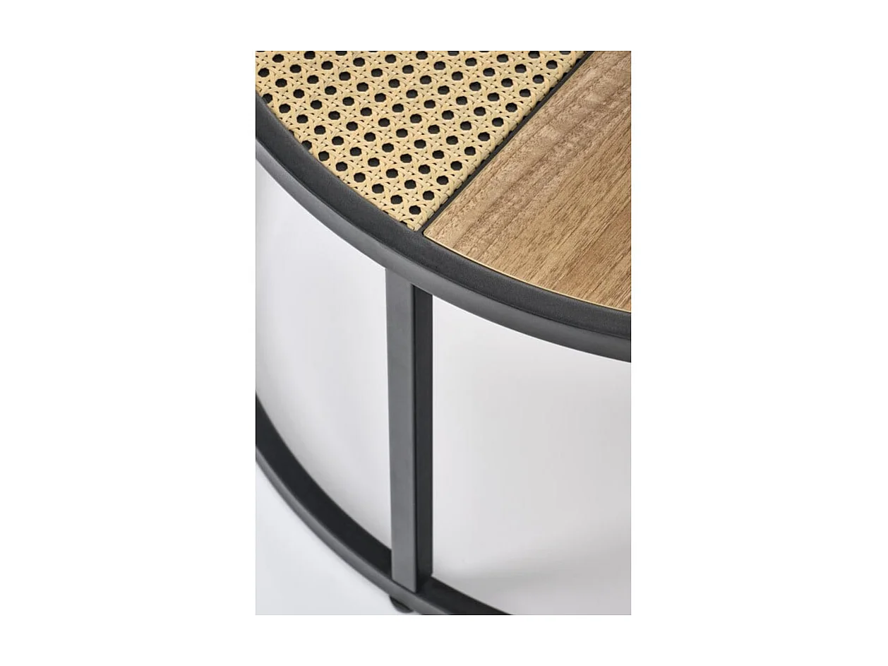 Set di due tavolini rotondi in rovere e rattan Later