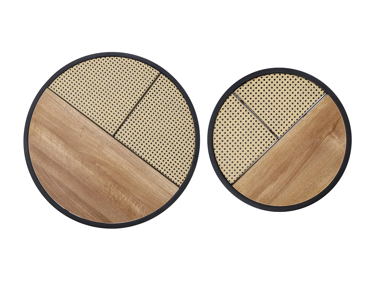 Set di due tavolini rotondi in rovere e rattan Later