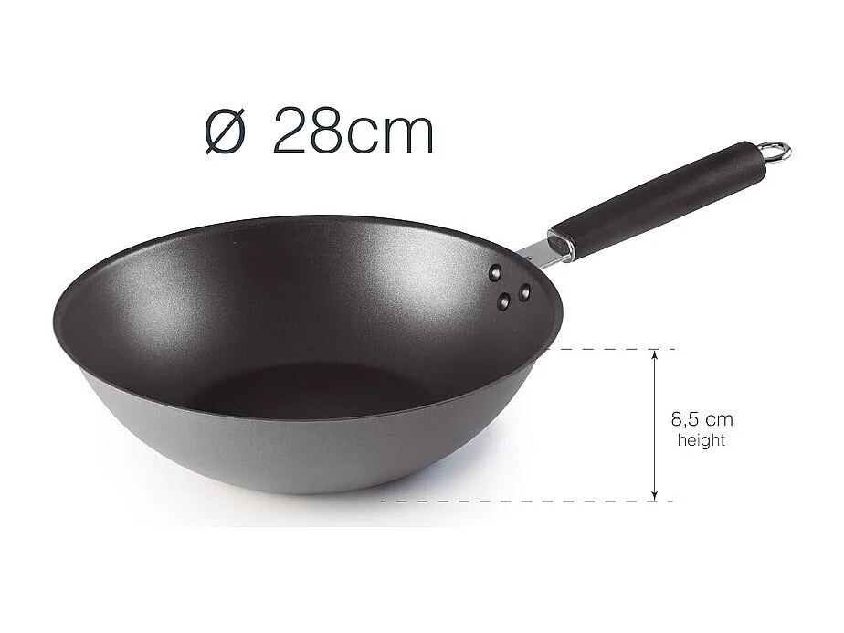 Poêle Wok 28cm en Acier Revêtu Antiadhésif 3 Couches - Lacor 63729