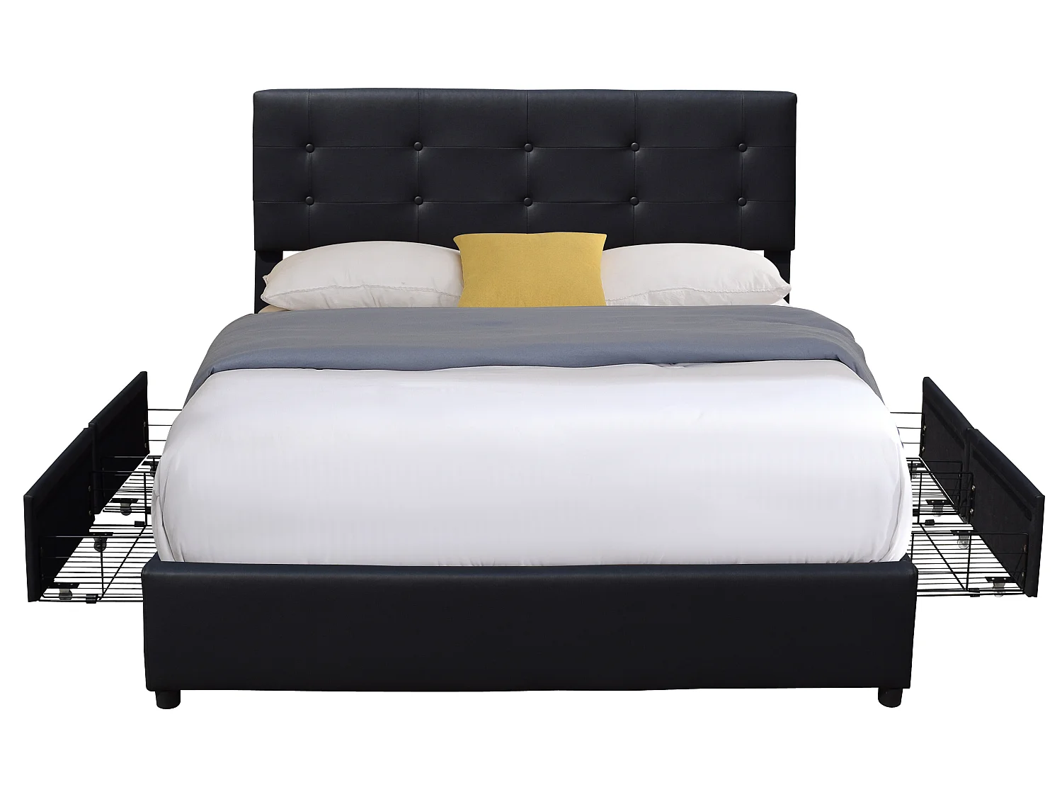 Chloe - Solide et Confortable Lit 160x200 avec Sommier avec 4 tiroirs + Tete de lit Couleur Noir + Pieds en 4 cm - 13 La