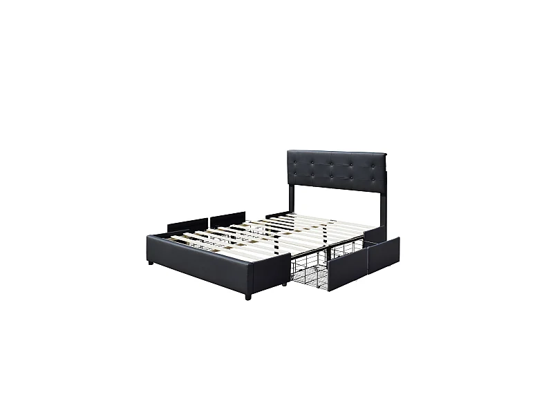 Chloe - Solide et Confortable Lit 160x200 avec Sommier avec 4 tiroirs + Tete de lit Couleur Noir + Pieds en 4 cm - 13 La