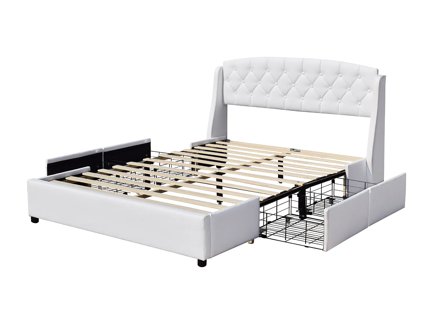 iris - Solide et Confortable Lit 160x200 avec Sommier avec 4 tiroirs + Tete de lit Couleur BLANC + Pieds en 4 cm - 13 La