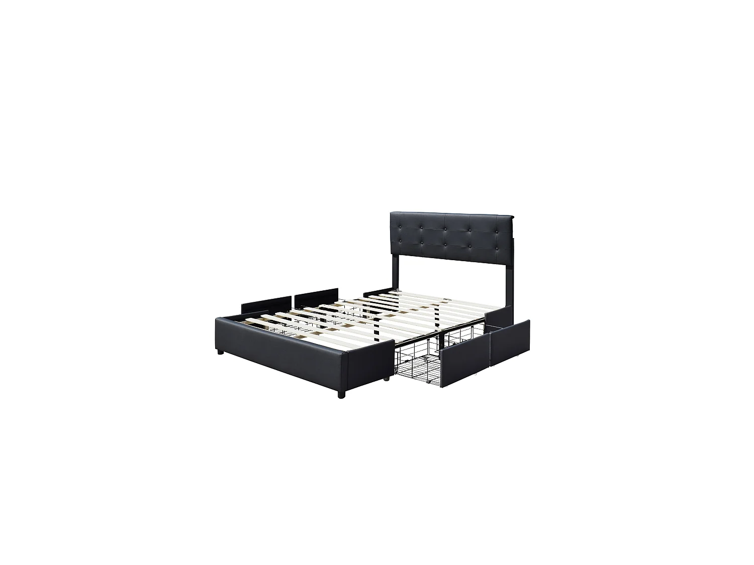 Chloe - Solide et Confortable Lit 140x190 avec Sommier avec 4 tiroirs + Tete de lit Couleur Noir + Pieds en 4 cm - 13 La