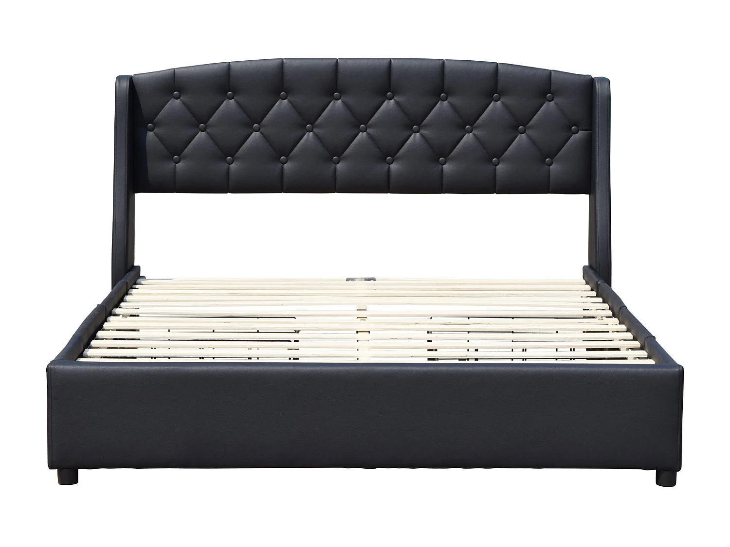 Iris - Solide et Confortable Lit 140x190 avec Sommier avec 4 tiroirs + Tete de lit Couleur Noir + Pieds en 4 cm - 13 Lat