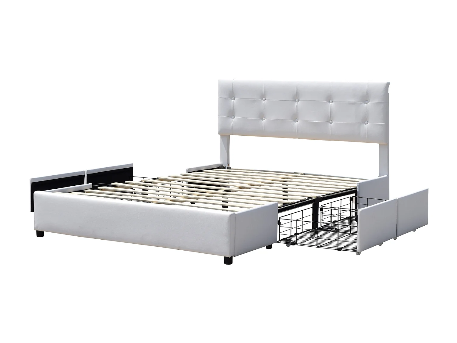 Chloe - Solide et Confortable Lit 140x200 avec Sommier avec 4 tiroirs + Tete de lit Couleur Blanc + Pieds en 4 cm - 13 L
