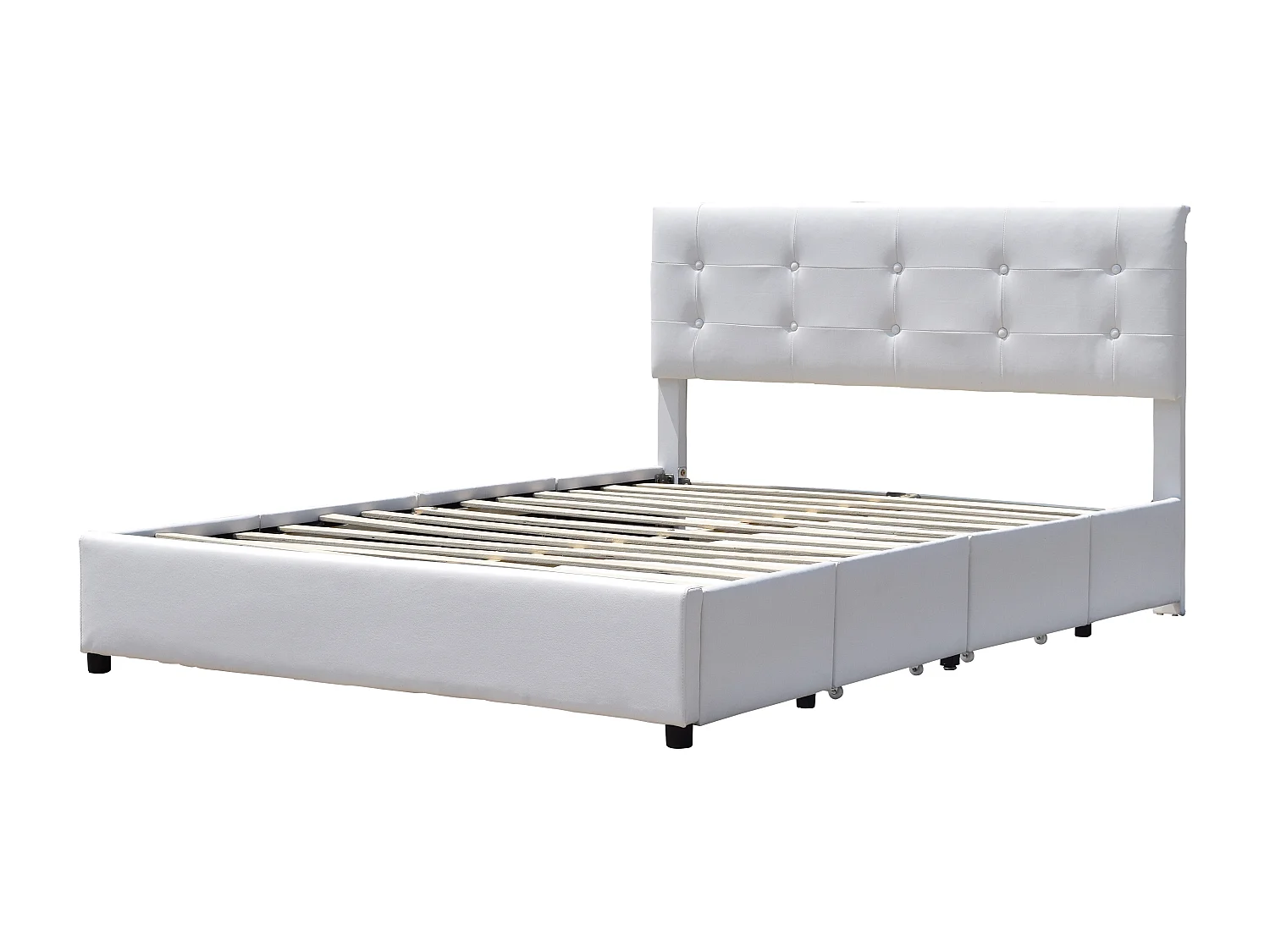 Chloe - Solide et Confortable Lit 140x200 avec Sommier avec 4 tiroirs + Tete de lit Couleur Blanc + Pieds en 4 cm - 13 L