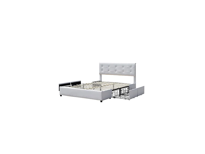 chloe - Solide et Confortable Lit 160x200 avec Sommier avec 4 tiroirs + Tete de lit Couleur BLANC + Pieds en 4 cm - 13 L