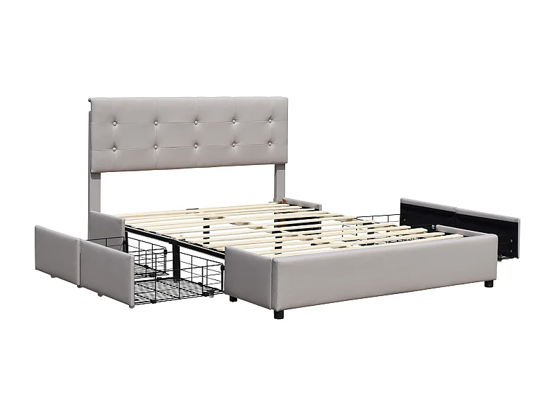chloe - Solide et Confortable Lit 140x190 avec Sommier avec 4 tiroirs  Tete de lit Couleur GRIS  Pieds en 4 cm