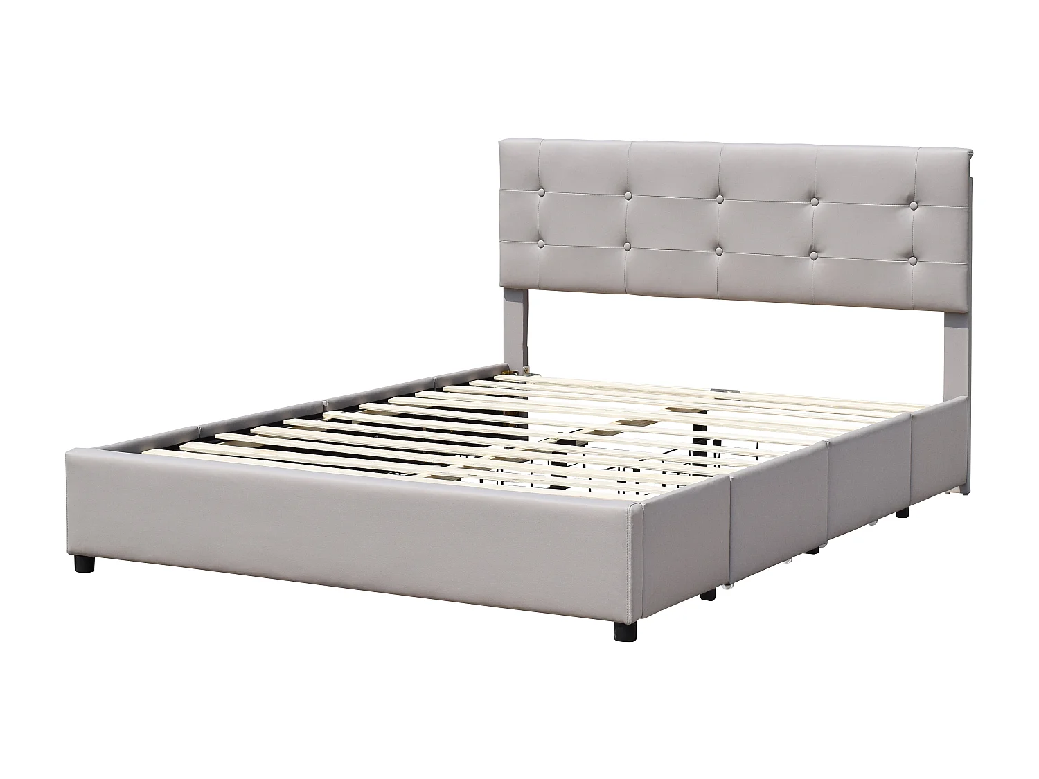 chloe - Solide et Confortable Lit 140x190 avec Sommier avec 4 tiroirs  Tete de lit Couleur GRIS  Pieds en 4 cm