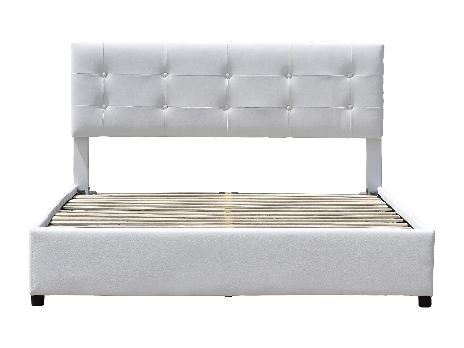 chloe - Solide et Confortable Lit 140x190 avec Sommier avec 4 tiroirs  Tete de lit Couleur BLANC  Pieds en 4 cm