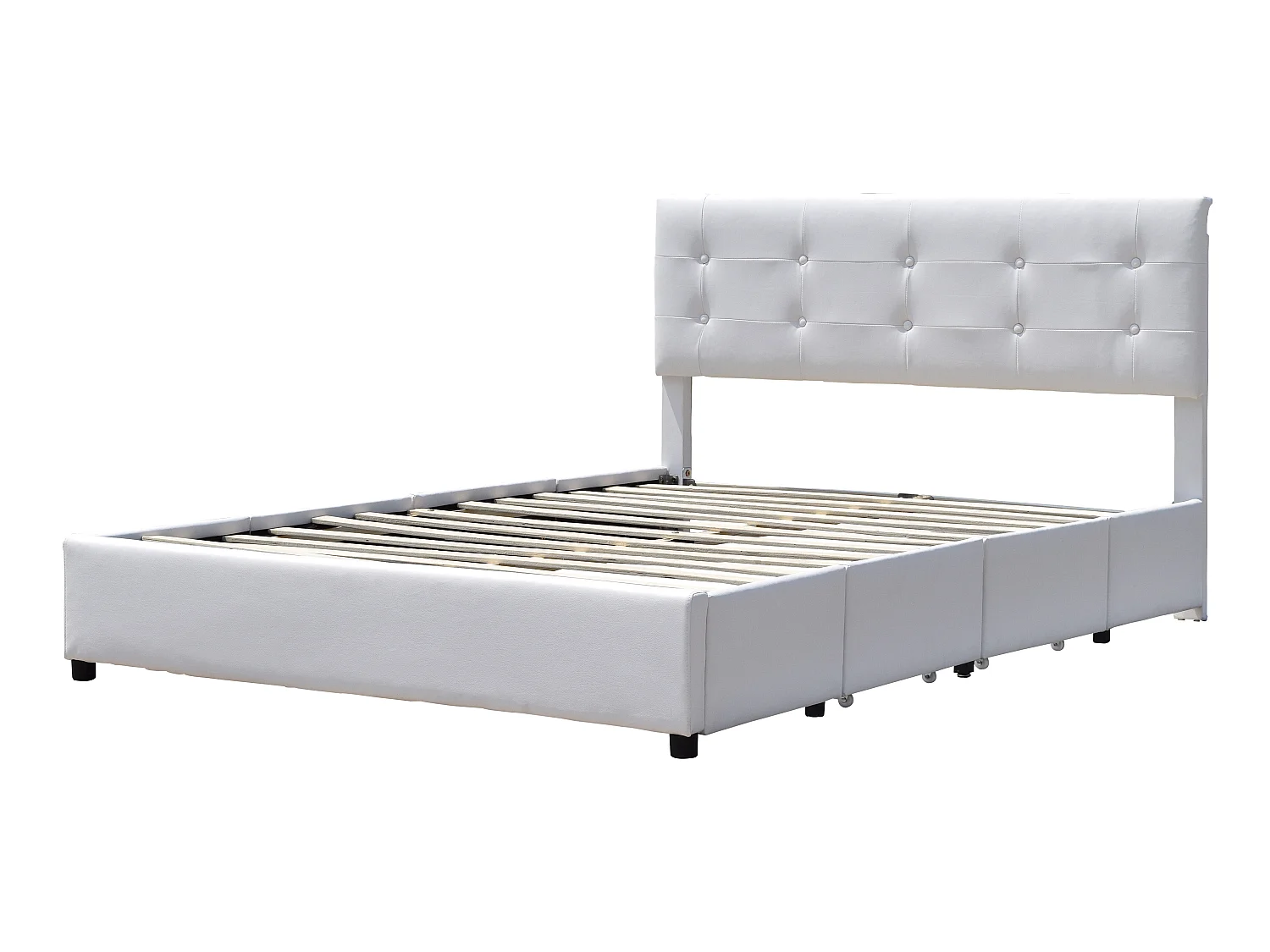 chloe - Solide et Confortable Lit 140x200 avec Sommier avec 4 tiroirs  Tete de lit Couleur BLANC  Pieds en 4 cm