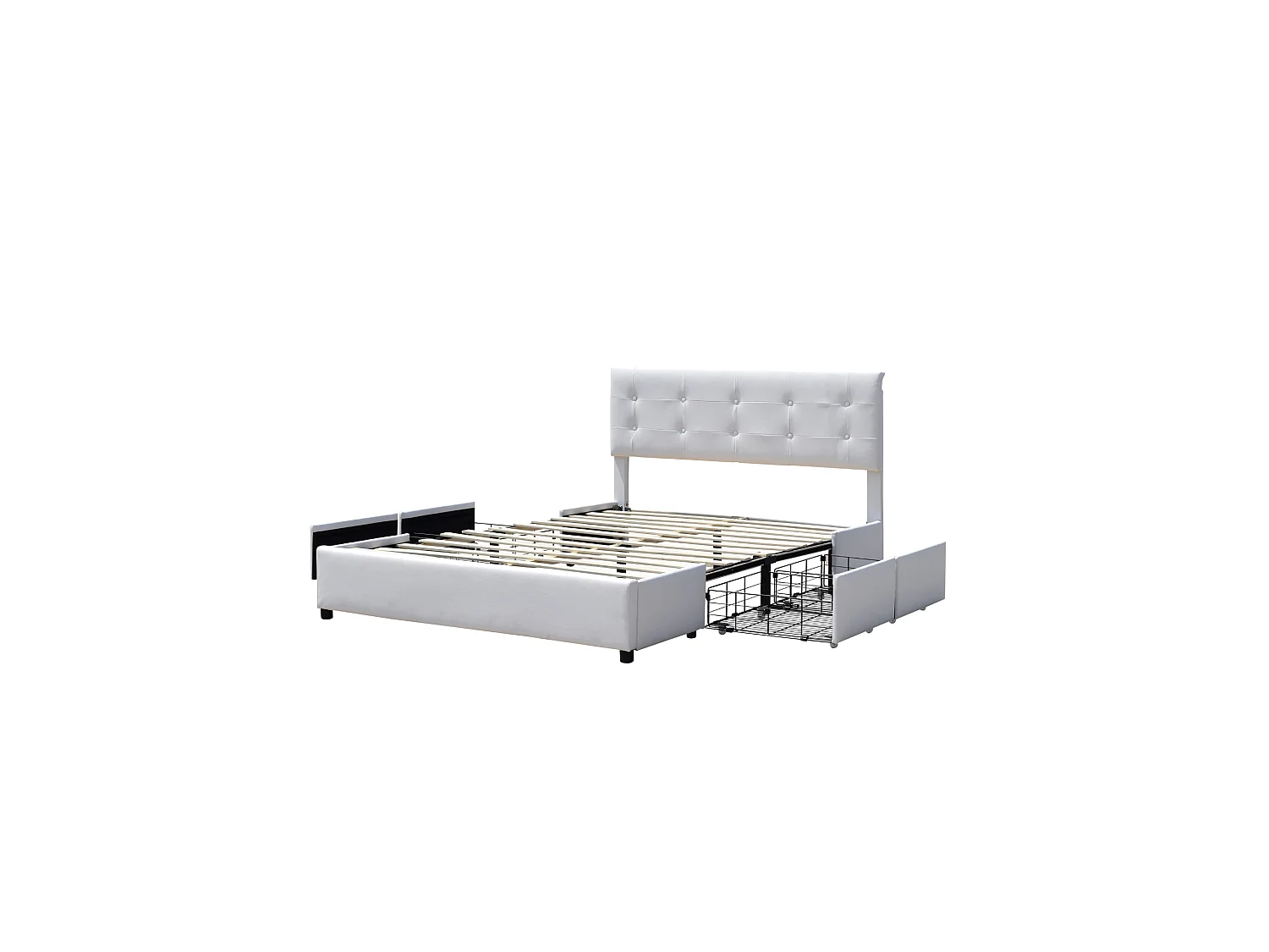chloe - Solide et Confortable Lit 160x200 avec Sommier avec 4 tiroirs  Tete de lit Couleur BLANC  Pieds en 4 cm