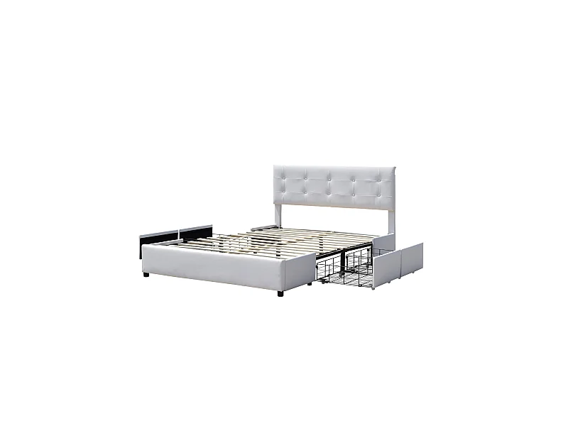 chloe - Solide et Confortable Lit 160x200 avec Sommier avec 4 tiroirs + Tete de lit Couleur BLANC + Pieds en 4 cm - 13 L