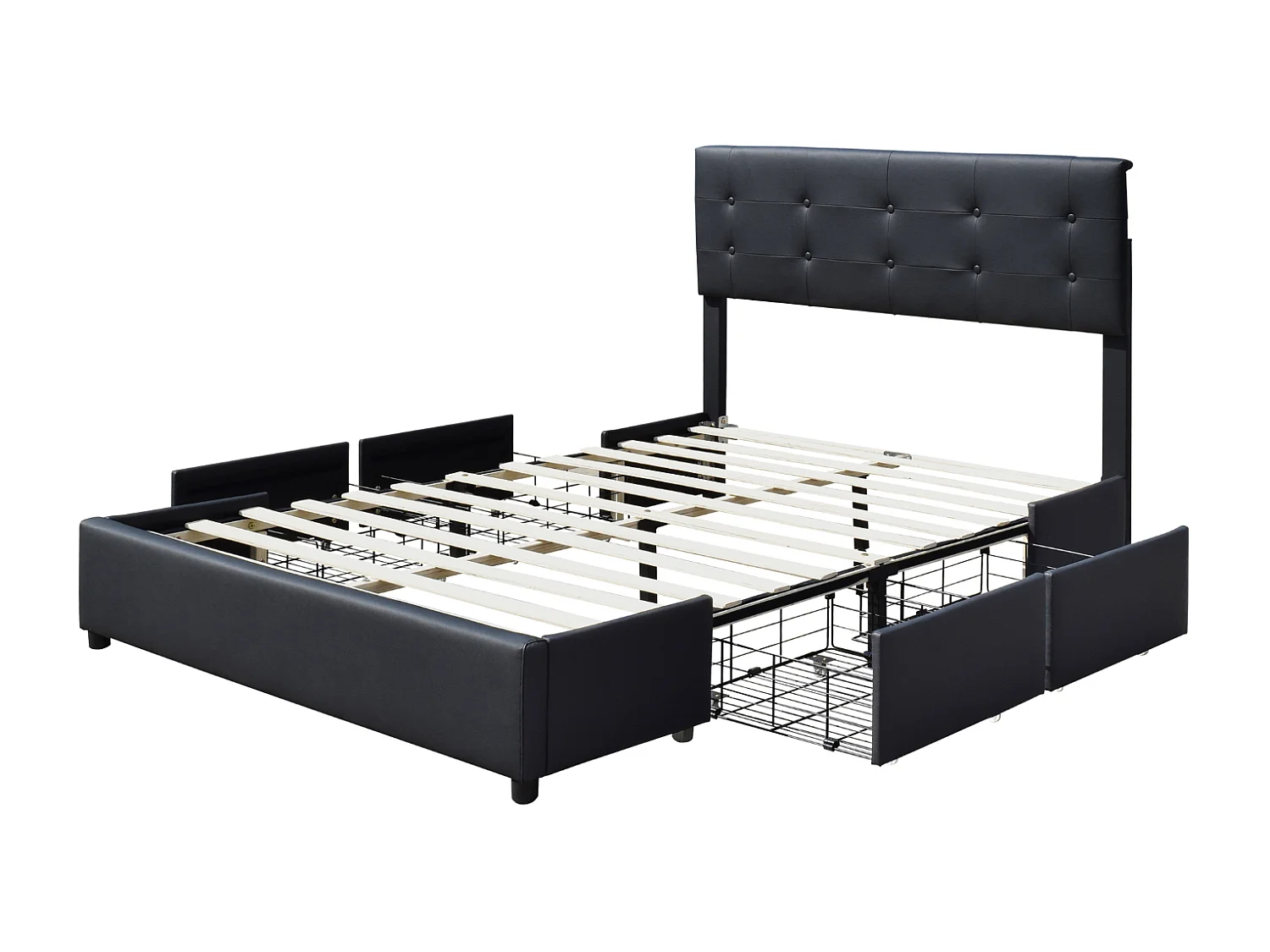 King of Dreams Chloe - Solide et Confortable Lit 120x190 avec Sommier avec 4 tiroirs + Tete de lit Couleur Noir + Pieds