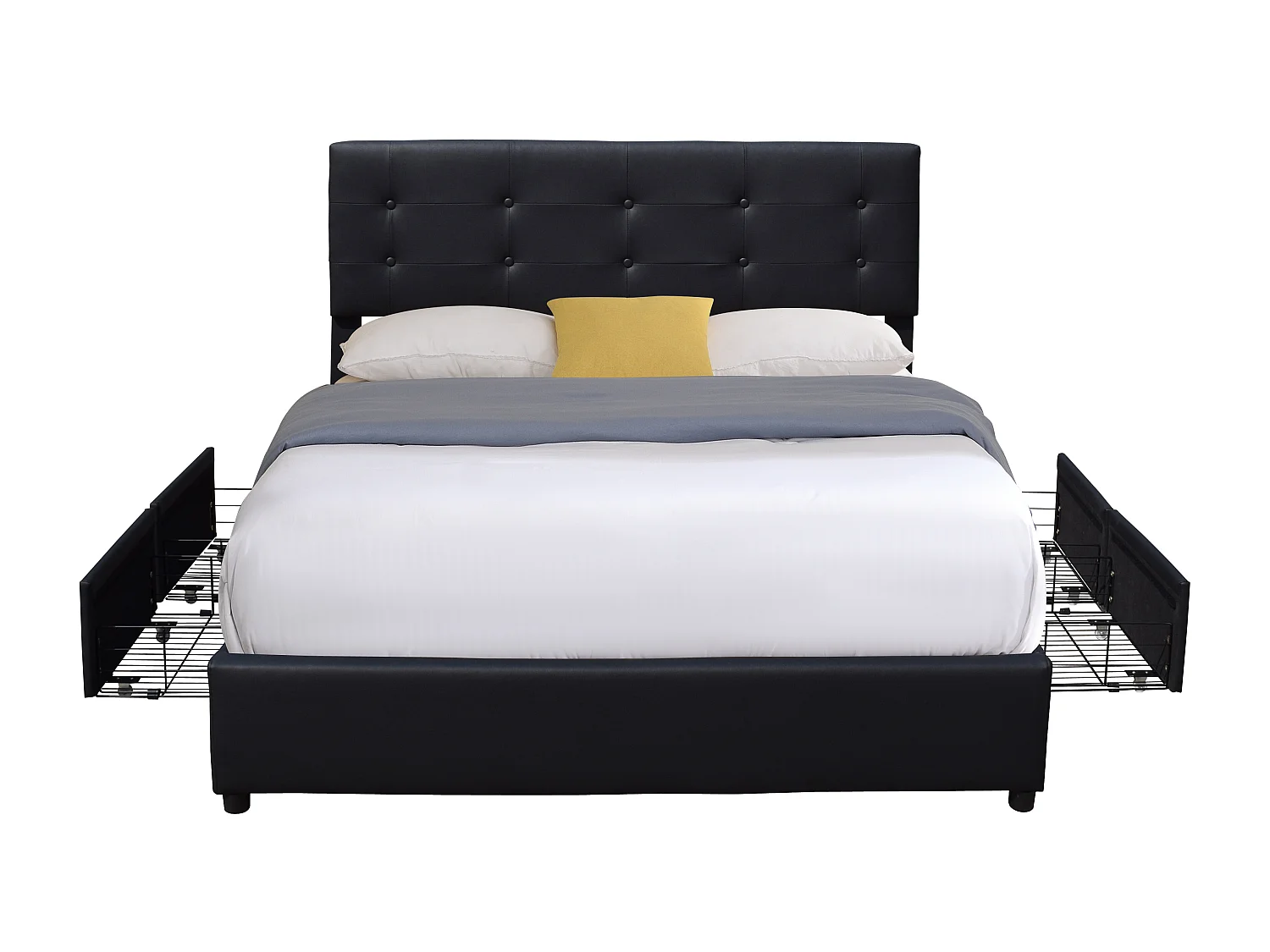 King of Dreams Chloe - Solide et Confortable Lit 120x190 avec Sommier avec 4 tiroirs + Tete de lit Couleur Noir + Pieds