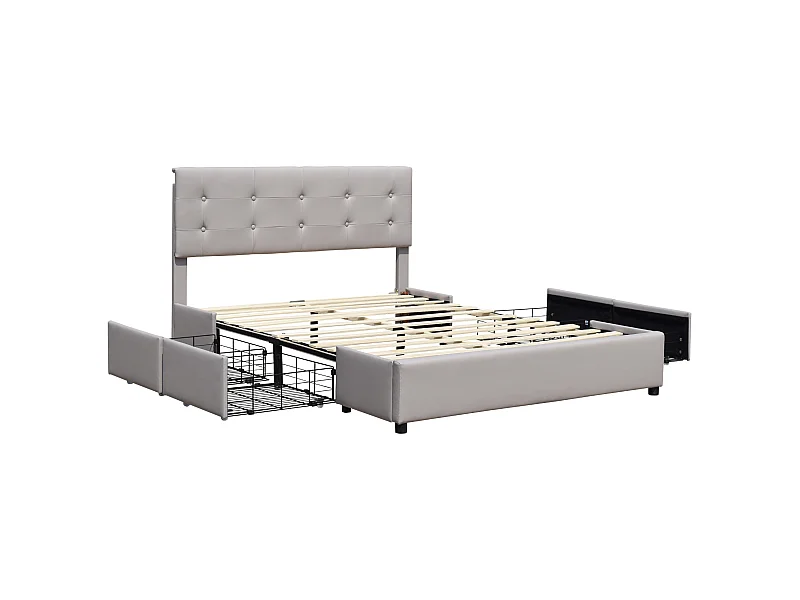 Chloe - Solide et Confortable Lit 160x200 avec Sommier avec 4 tiroirs + Tete de lit Couleur Gris + Pieds en 4 cm - 13 La