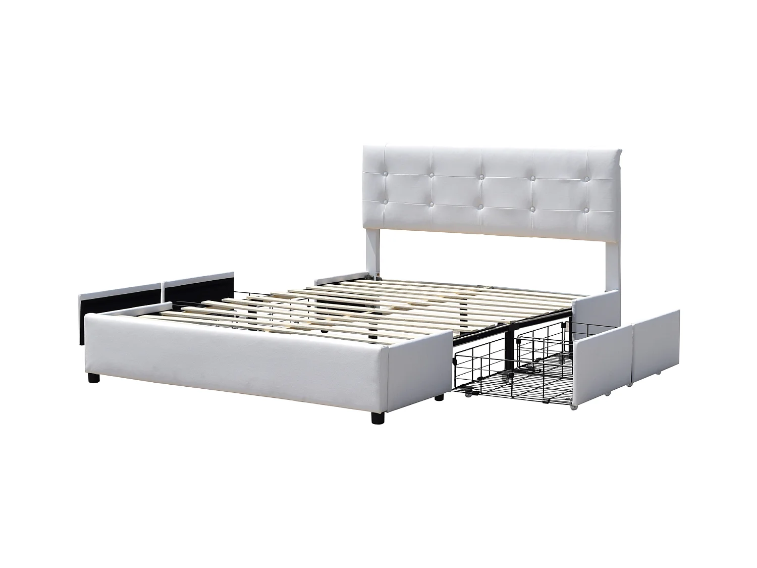 chloe - Solide et Confortable Lit 140x190 avec Sommier avec 4 tiroirs + Tete de lit Couleur BLANC + Pieds en 4 cm - 13 L