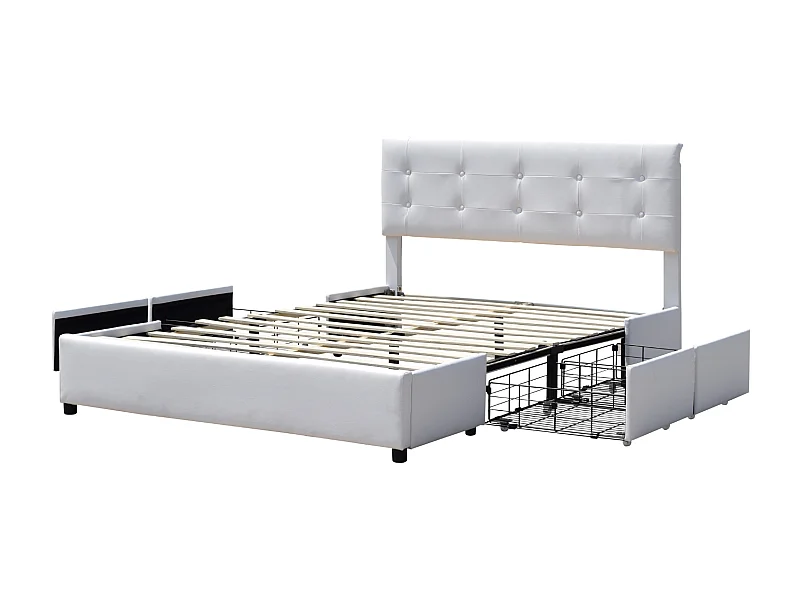 chloe - Solide et Confortable Lit 140x190 avec Sommier avec 4 tiroirs + Tete de lit Couleur BLANC + Pieds en 4 cm - 13 L