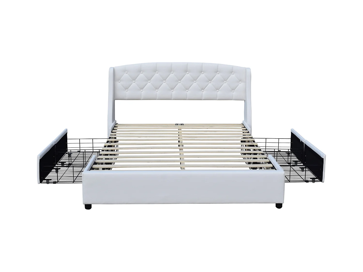 Iris - Solide et Confortable Lit 140x190 avec Sommier avec 4 tiroirs + Tete de lit Couleur Blanc + Pieds en 4 cm - 13 La