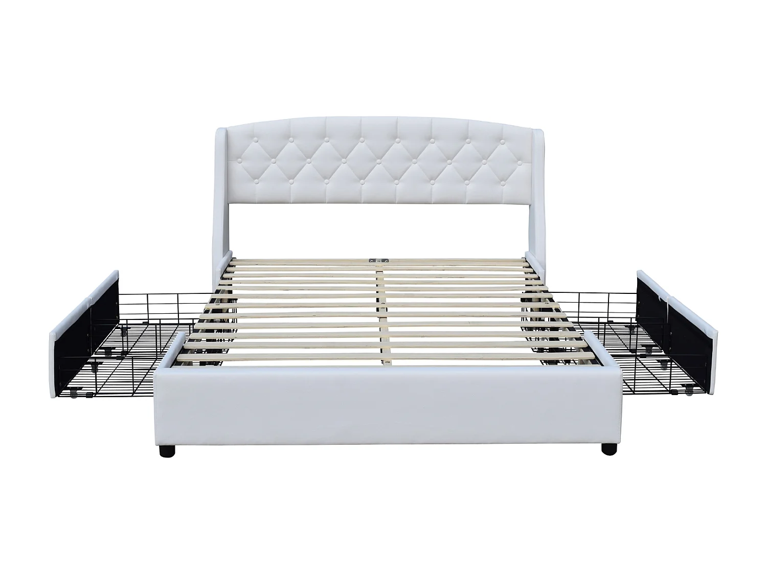 Iris - Solide et Confortable Lit 140x190 avec Sommier avec 4 tiroirs + Tete de lit Couleur Blanc + Pieds en 4 cm - 13 La