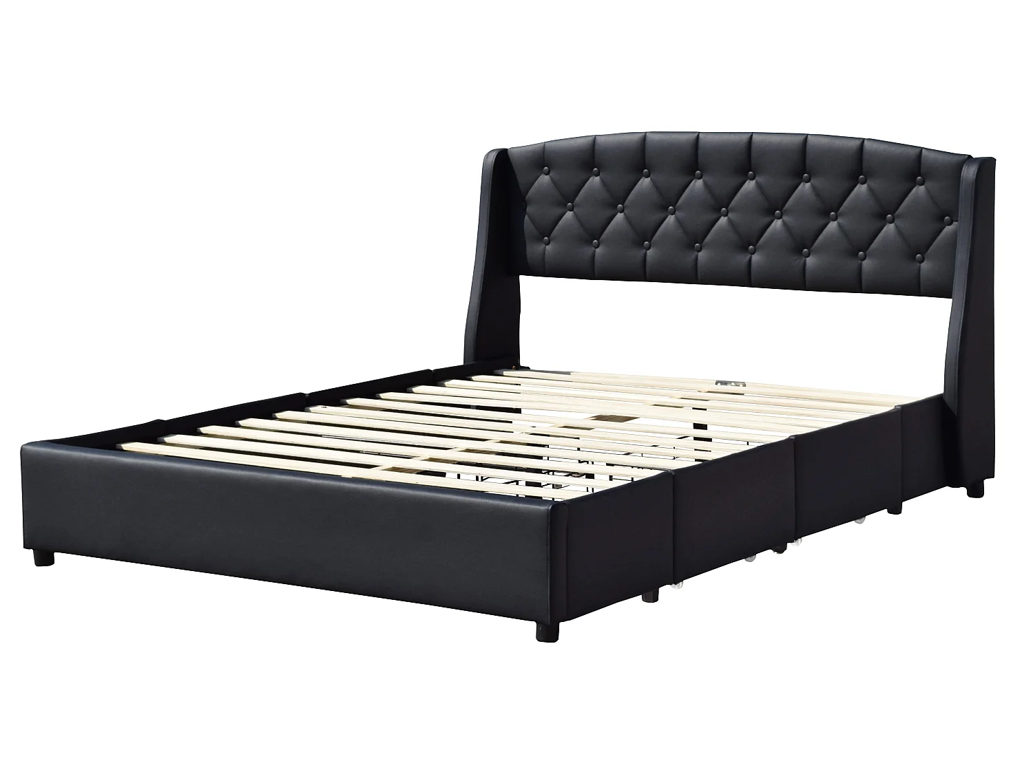 iris - Solide et Confortable Lit 140x190 avec Sommier avec 4 tiroirs + Tete de lit Couleur NOIR + Pieds en 4 cm - 13 Lat