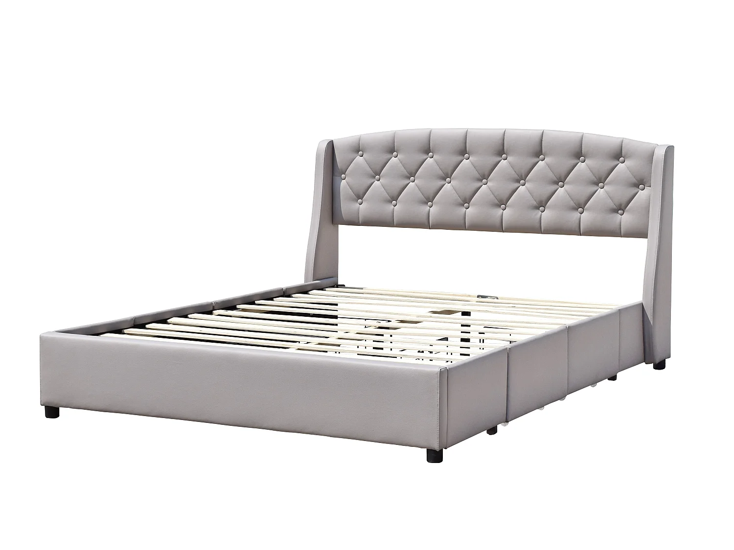 iris - Solide et Confortable Lit 140x200 avec Sommier avec 4 tiroirs + Tete de lit Couleur GRIS + Pieds en 4 cm - 13 Lat