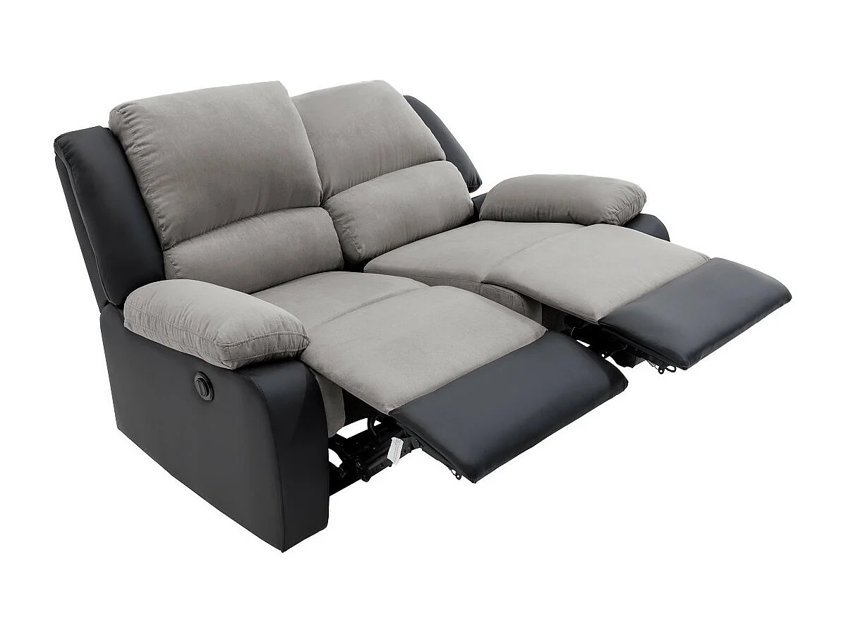Canapé de Relaxation électrique 2 places Microfibre et Simili Léo - Gris et Noir - L143 x 93 x 96cm - Loungitude