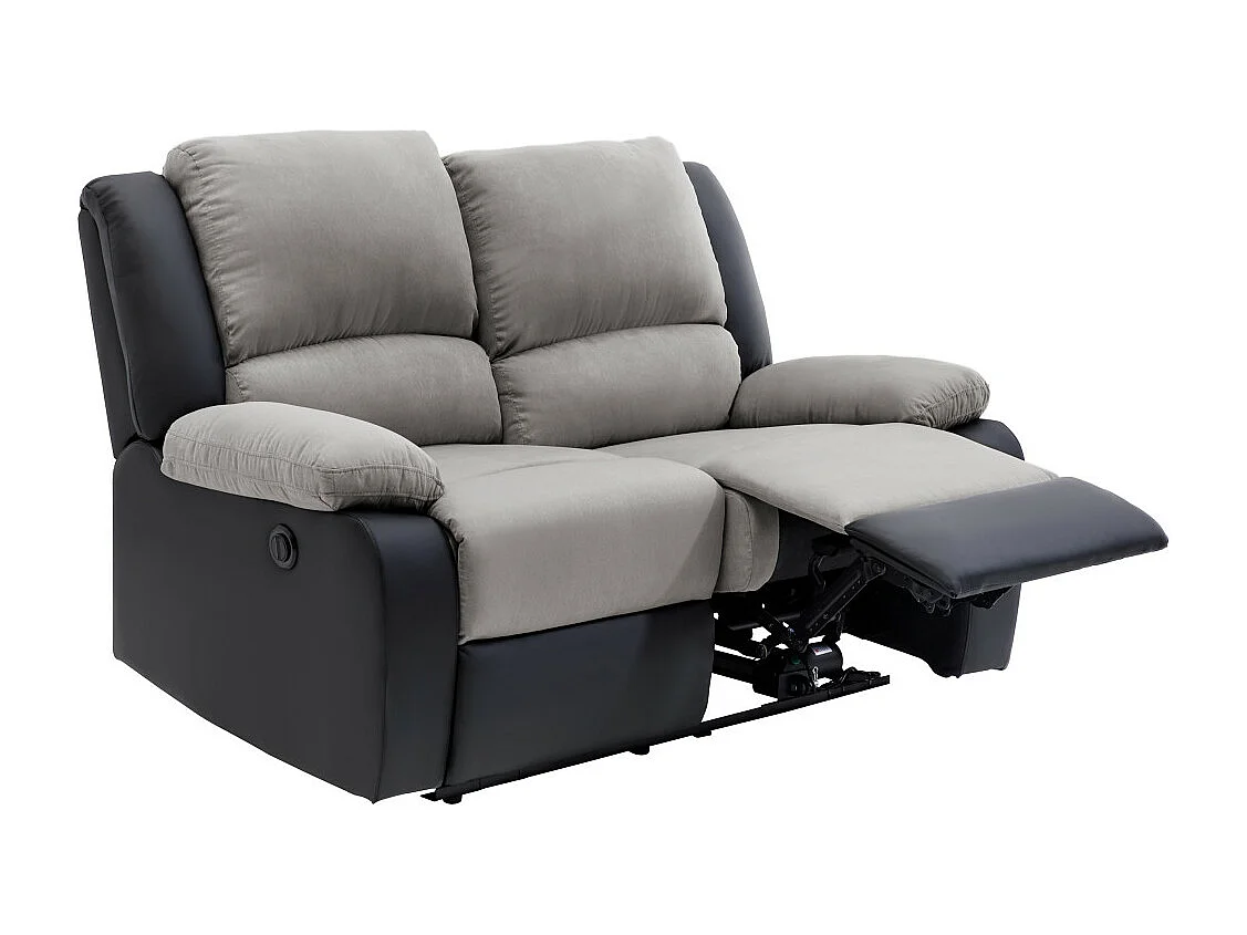 Canapé de Relaxation électrique 2 places Microfibre et Simili Léo - Gris et Noir - L143 x 93 x 96cm - Loungitude