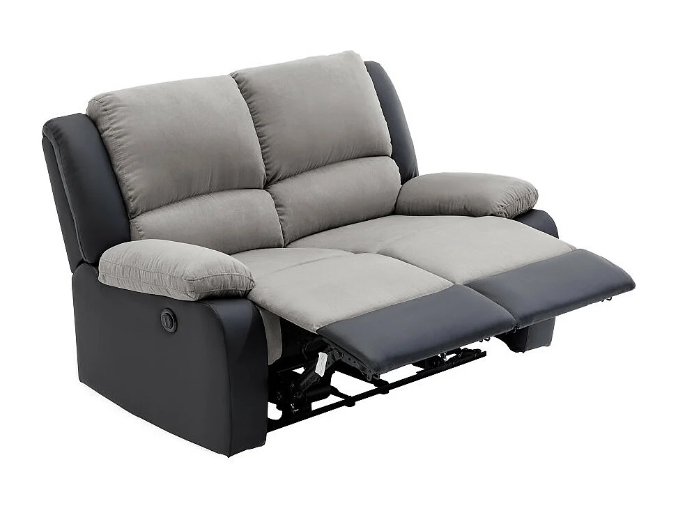 Canapé de Relaxation électrique 2 places Microfibre et Simili Léo - Gris et Noir - L143 x 93 x 96cm - Loungitude