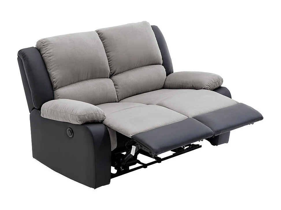 Canapé de Relaxation électrique 2 places Microfibre et Simili Léo - Gris et Noir - L143 x 93 x 96cm - Loungitude