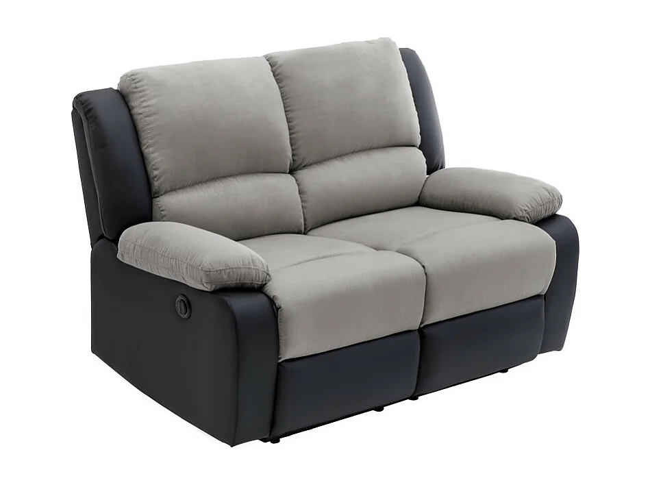 Canapé de Relaxation électrique 2 places Microfibre et Simili Léo - Gris et Noir - L143 x 93 x 96cm - Loungitude