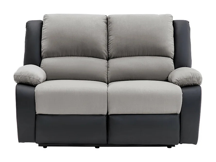 Canapé de Relaxation électrique 2 places Microfibre et Simili Léo - Gris et Noir - L143 x 93 x 96cm - Loungitude
