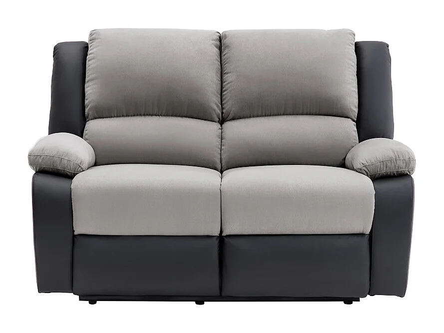 Canapé de Relaxation électrique 2 places Microfibre et Simili Léo - Gris et Noir - L143 x 93 x 96cm - Loungitude