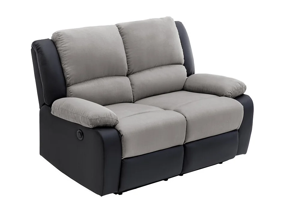 Canapé de Relaxation électrique 2 places Microfibre et Simili Léo - Gris et Noir - L143 x 93 x 96cm - Loungitude