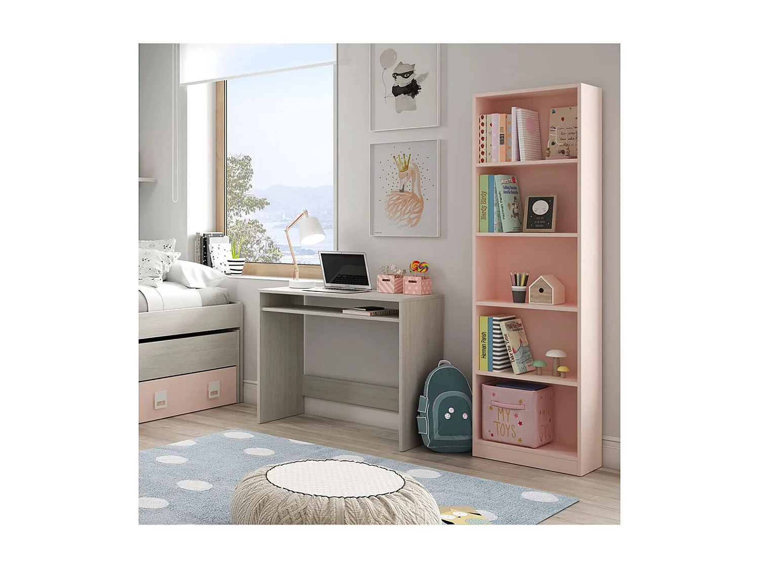 Mesa de escritório para quarto de jovens, Alpes brancos, 79x43x78 cm