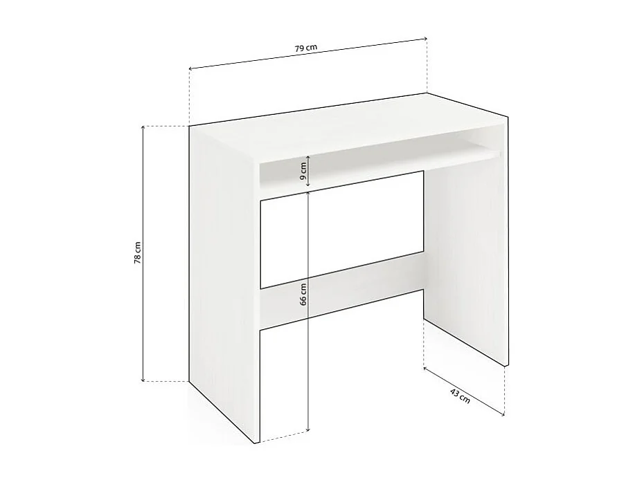 Mesa de escritório para quarto de jovens, Alpes brancos, 79x43x78 cm