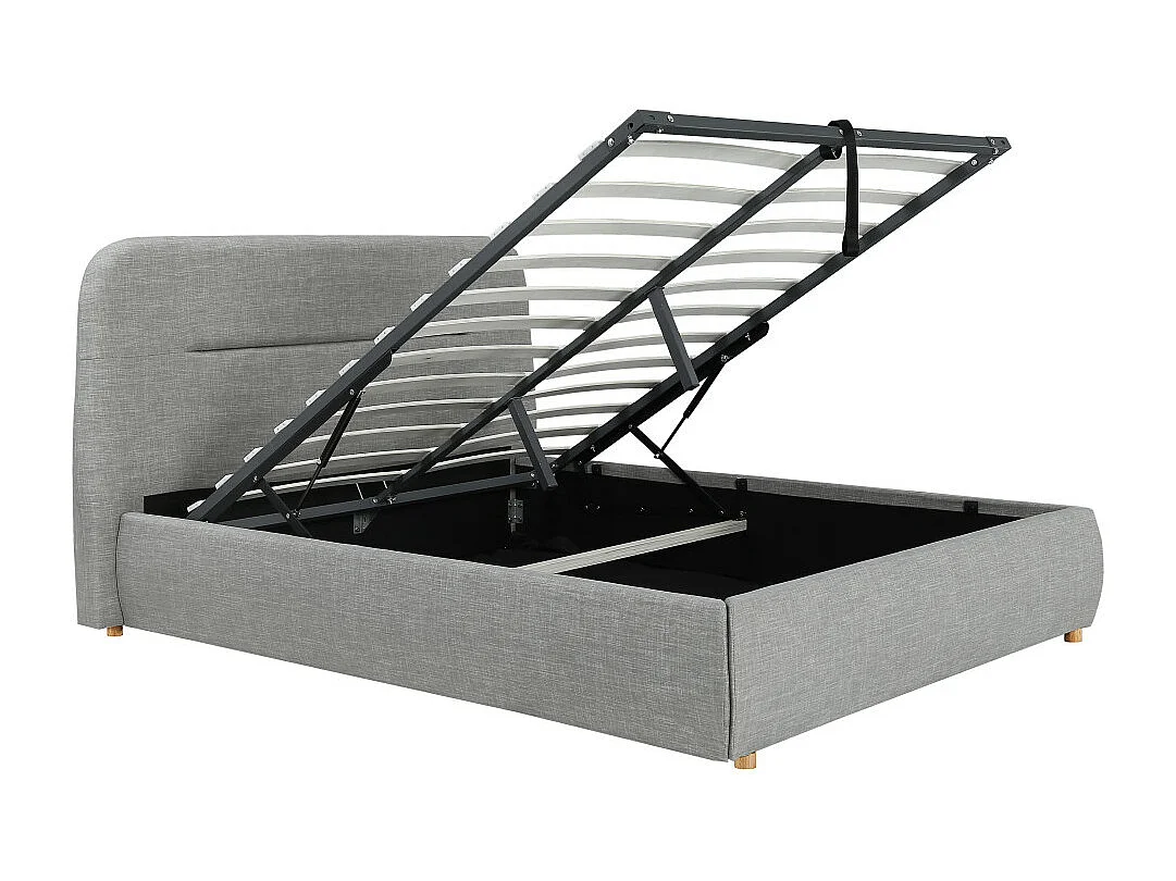 Cadre de lit coffre BONY avec sommier à lattes - Gris clair - Largeur 140 cm